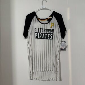 Fanatics Pittsburgh Pirates White and Black Striped Shirt with Gold Trim